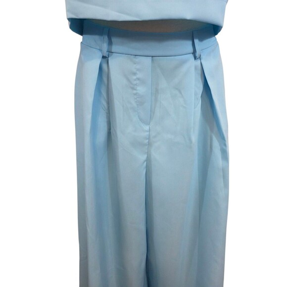 Zanzea Top And  Pants Set Womans Large Baby Blue Ultra Wide Leg Stretch NWT - Picture 4 of 13